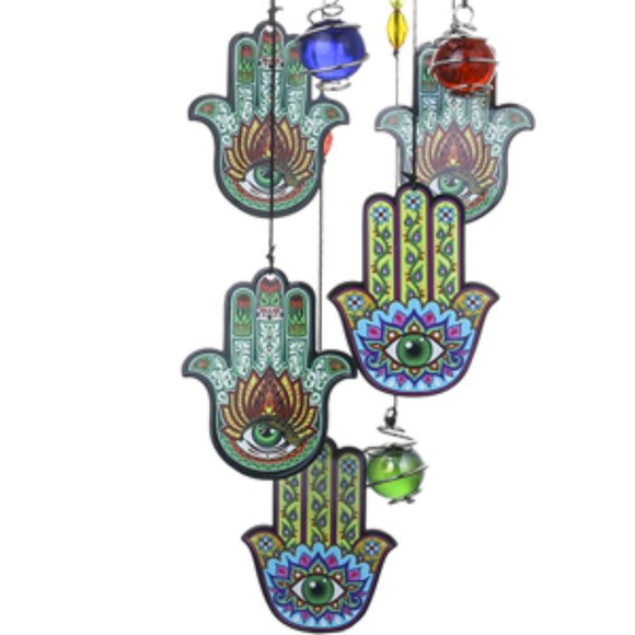 HAMSA Hand Symbol Hanging Beaded Metal Windchime Sun Wind Chime NEW - Picture 9 of 9